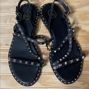 Ash Black Leather/Gold Studded Strappy Sandals